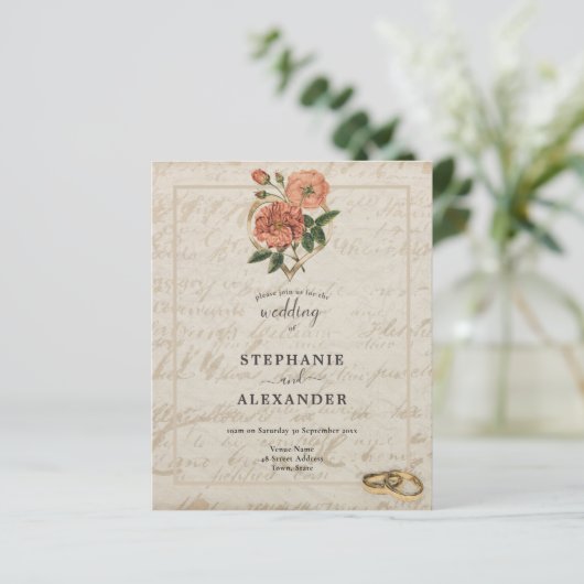 予算ヴィンテージハートバラフローラQRウェディング招待 (スタンド正面)