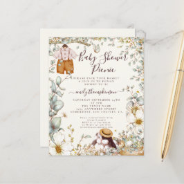 予算ヴィンテージバニーボーイベビーシャワーピクニック招待状