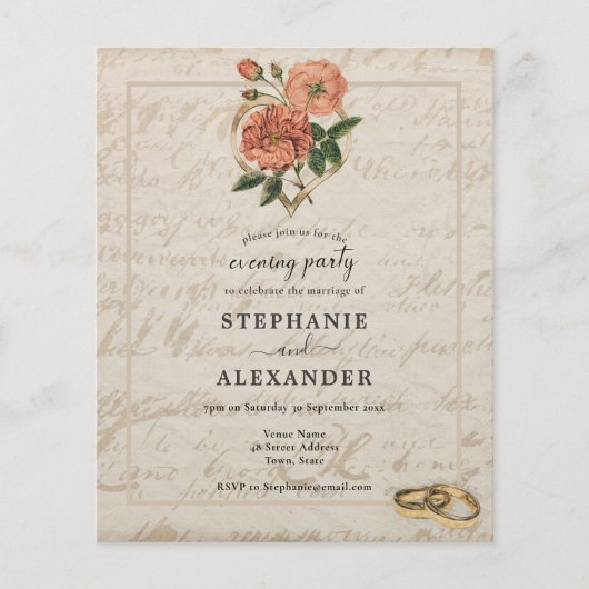 予算ヴィンテージバラフローラ夕べパーティー招待状 (正面)