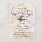 予算ヴィンテージパープルブライダルティーパーティの招待状 (正面/裏面)