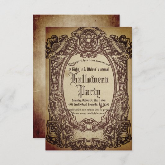 予算ヴィンテージビクトリアンゴシックWickyハロウィーン 招待状 (正面/裏面)