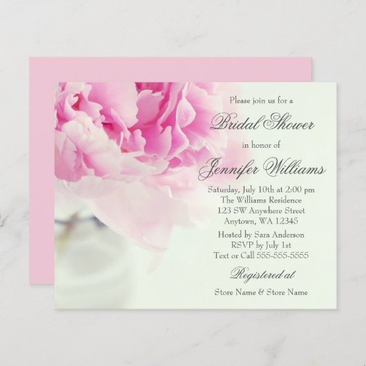 予算ヴィンテージピンクピーニーメイソンジャーブライダルシャワー (正面/裏面)