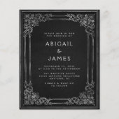 予算ヴィンテージフレームブラックシルバーウェディング招待 (正面)