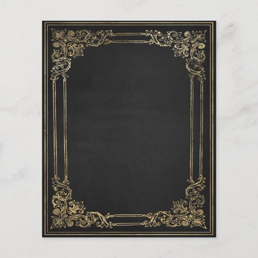 予算ヴィンテージフレーム黒金ゴールド結婚式の招待 (裏面)