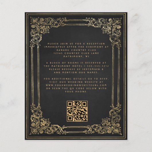 予算ヴィンテージフレーム黒金ゴールドQRコード結婚 (裏面)