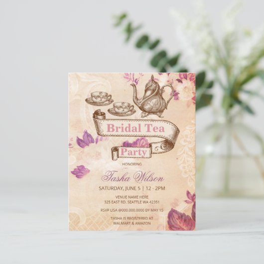 予算ヴィンテージブライダルティーブライダルシャワー招待状 (スタンド正面)