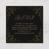 予算ヴィンテージブラック結婚金ゴールドのQRコードRSVP エンクロージャーカード (正面)