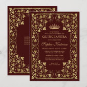 予算ヴィンテージブルガンディレッド金ゴールドティアラキンセアニェラ ノートカード (正面/裏面)