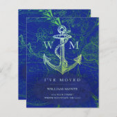 予算ヴィンテージブルーワールドマップいかりムービングカード (正面/裏面)