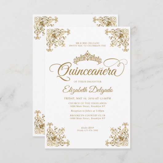 予算ヴィンテージホワイト金ゴールドフレームティアラキンセアニェラ ノートカード (正面/裏面)