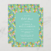 予算ヴィンテージミントフローラブライダルシャワー招待状 (正面/裏面)