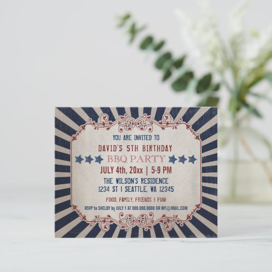 予算ヴィンテージメモリアルデー誕生日招待状 (スタンド正面)