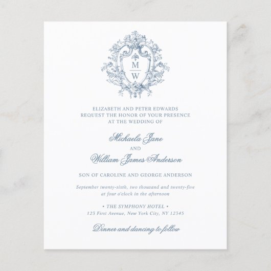 予算ヴィンテージリージェンシークレスト結婚式招待状 (正面)