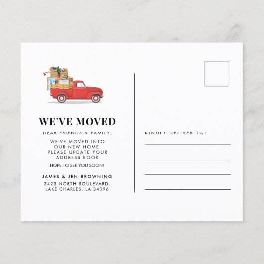 予算ヴィンテージレッドトラック新規所在地引っ越しました (裏面)