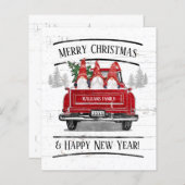 予算ヴィンテージレッドトラック格言クリスマスカード (正面/裏面)