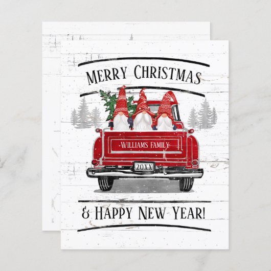 予算ヴィンテージレッドトラック格言クリスマスカード (正面/裏面)