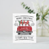 予算ヴィンテージレッドトラック格言クリスマスカード (スタンド正面)