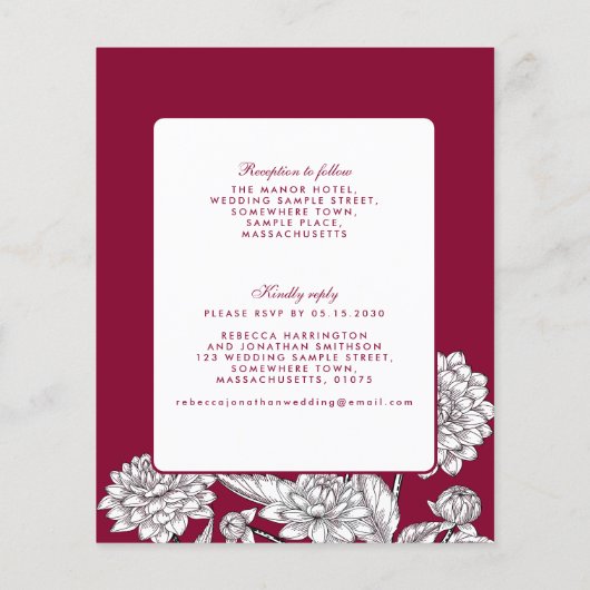 予算ヴィンテージワインレッドフローラ結婚式招待状 (裏面)