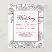 予算ヴィンテージワインレッドフローラ結婚式招待状 (正面)