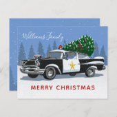 予算ヴィンテージ警察車メリークリスマスカード (正面/裏面)