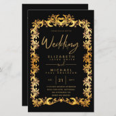 予算ヴィンテージ金ゴールド額縁低結婚式の招待A9 (正面/裏面)