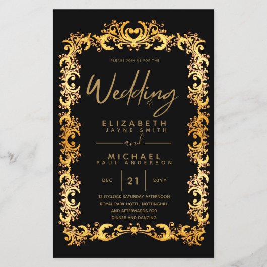 予算ヴィンテージ金ゴールド額縁低結婚式の招待A9 (正面)