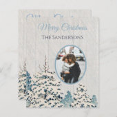 予算ヴィンテージ雪の森の写真クリスマスカード (正面/裏面)