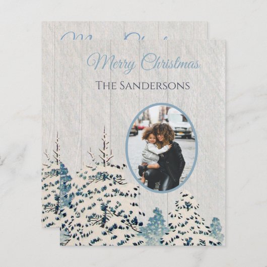 予算ヴィンテージ雪の森の写真クリスマスカード (正面/裏面)