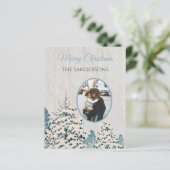 予算ヴィンテージ雪の森の写真クリスマスカード (スタンド正面)