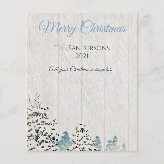 予算ヴィンテージ雪の森の写真クリスマスカード (裏面)