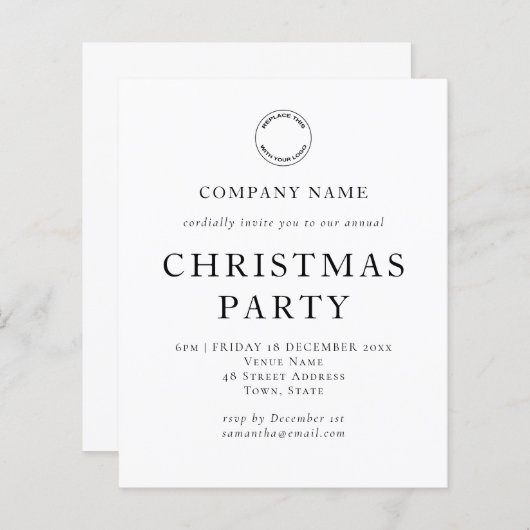 予算企業の文字白黒クリスマスパーティー (正面/裏面)