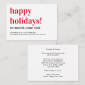 予算内でハッピーホリデー 移動しました ご訪問 移転のお知らせ ノートカード (正面/裏面)