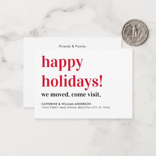 予算内で楽しいホリデー 移動しました 訪問 移動のお知らせ ノートカード (正面/裏面インサイチュ)