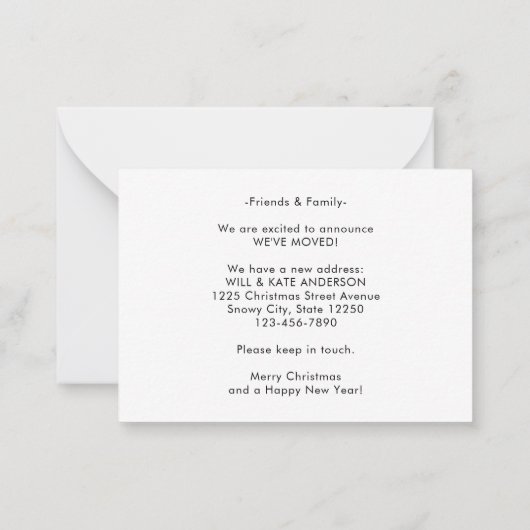 予算内で楽しいホリデー 移動しました 訪問 移動のお知らせ ノートカード (裏面)