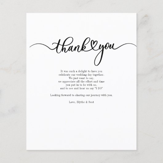 予算内の写真の手書き結婚サンキューカード (裏面)