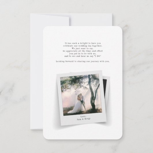 予算内の写真の手書き結婚サンキューカード ノートカード (裏面)