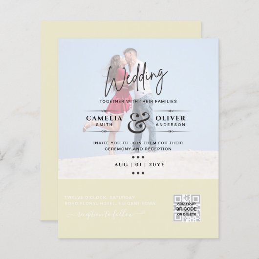 予算写真結婚のQRスキャンコード招待状 (正面/裏面)