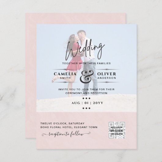 予算写真結婚のQRスキャンコード招待状 (正面/裏面)