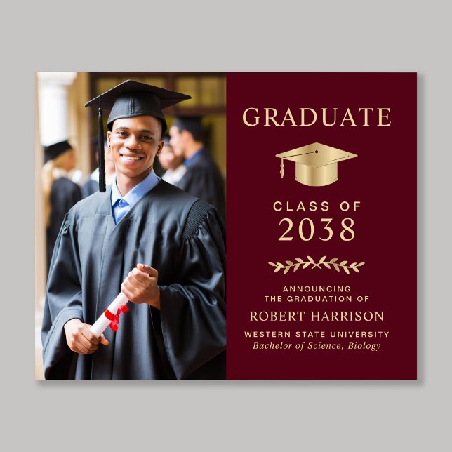 予算写真Burgundy金ゴールド卒業発表 (An elegant college graduation announcement to celebrate the graduate's achievements)