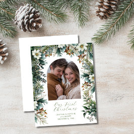 予算初めてのクリスマスグリーナリーアーチフォトカード