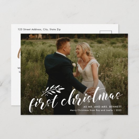 予算初めてのクリスマス結婚の写真 シーズンポストカード (正面/裏面)