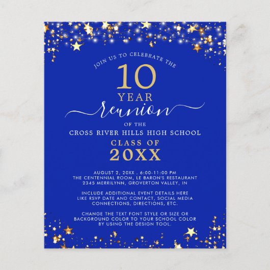 予算区分懇親会王室のブルー金ゴールド招待状 (正面)