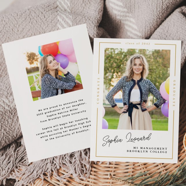 予算卒業金ゴールドフレーム写真卒業カード (クリエイターアップロード済み)