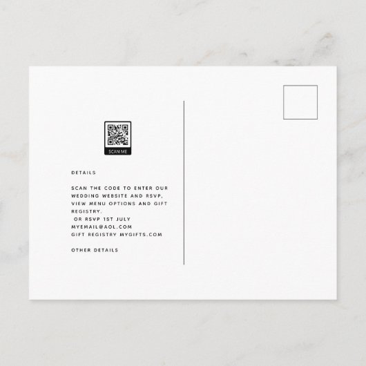 予算印刷またはデジタルダウンロード結婚式の招待 ポストカード (裏面)