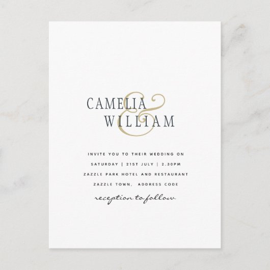 予算印刷またはデジタルダウンロード結婚式の招待 ポストカード (正面)