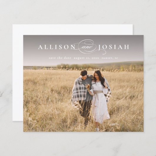 予算名エレガント写真結婚式の日付の保存 (正面/裏面)