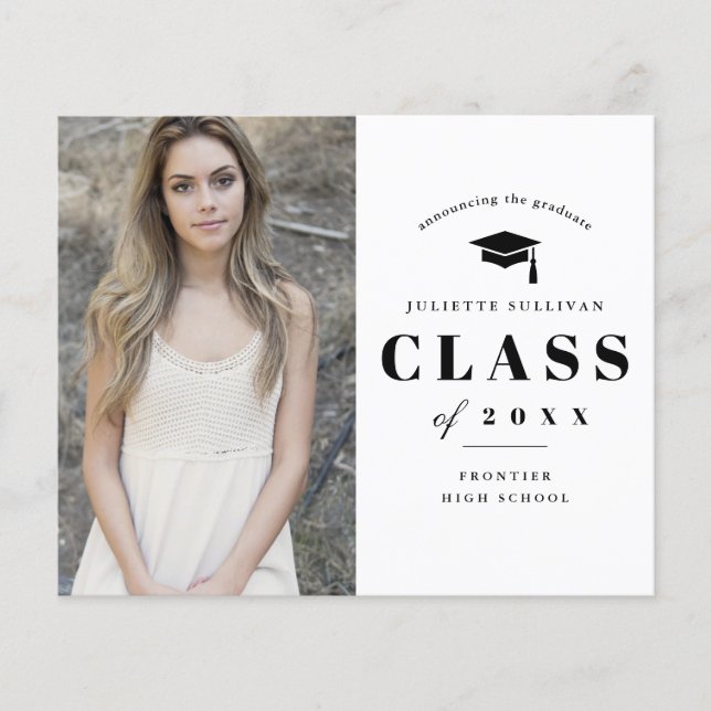 予算型ミニマル写真卒業招待状 (正面)
