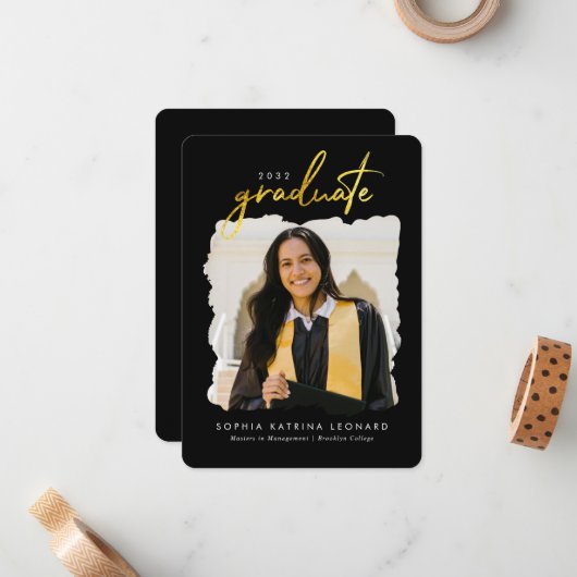 予算大学院スクリプト金ゴールド写真卒業 ノートカード (正面/裏面インサイチュ)