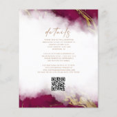 予算大理石バーガンディ金ゴールドQRコードウェディング招待 (裏面)