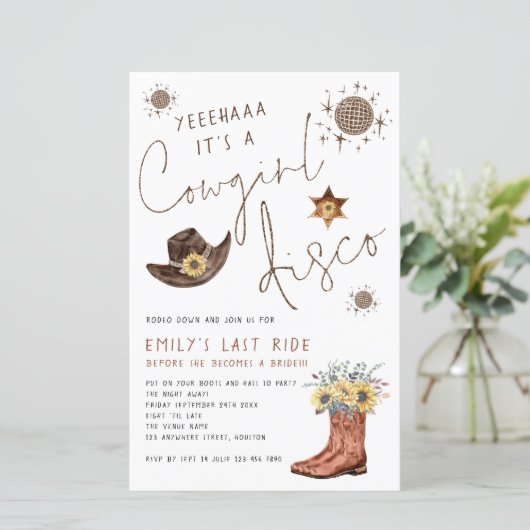 予算女性のカーボーイディスコバチェロレッテ招待状 (スタンド正面)